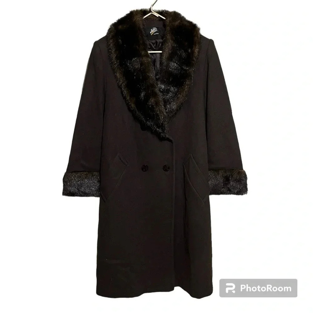 Vtg Jo-D Brown Wool Long Coat Faux Fur Collar Women’s Size Medium M